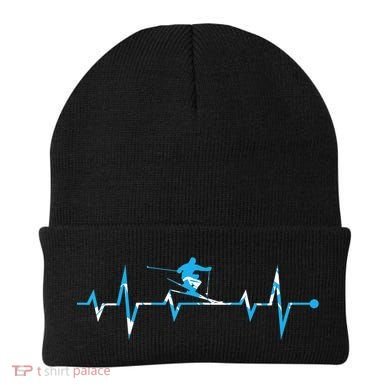 Skiing Ski Heartbeat Gift For Skiers Gift Beanie
