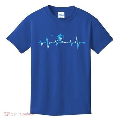 Skiing Ski Heartbeat Gift For Skiers Gift Kids T-Shirt