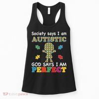Society Says I Am Autistic God Says I Am Perfect Autism Love Women's Tank Top thumb 0