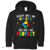Society Says I Am Autistic God Says I Am Perfect Autism Toddler Hoodie thumb 0