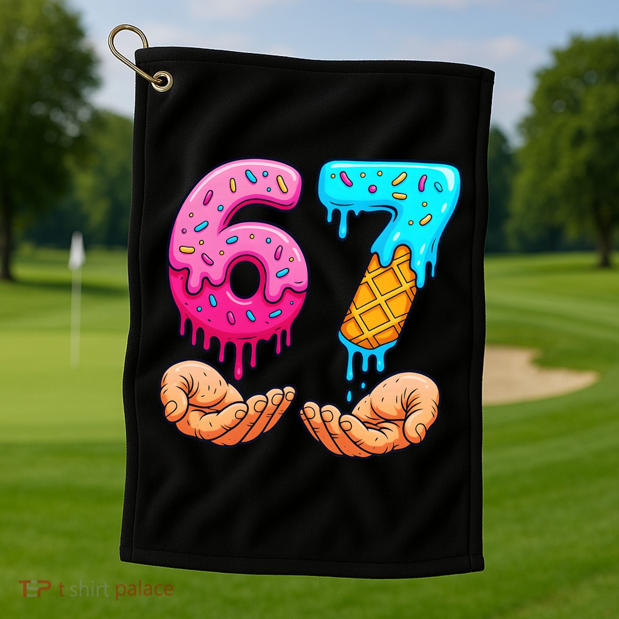 Six Seven Ice Cream Drip 67 Hands Meme 6-7 Golf Towel