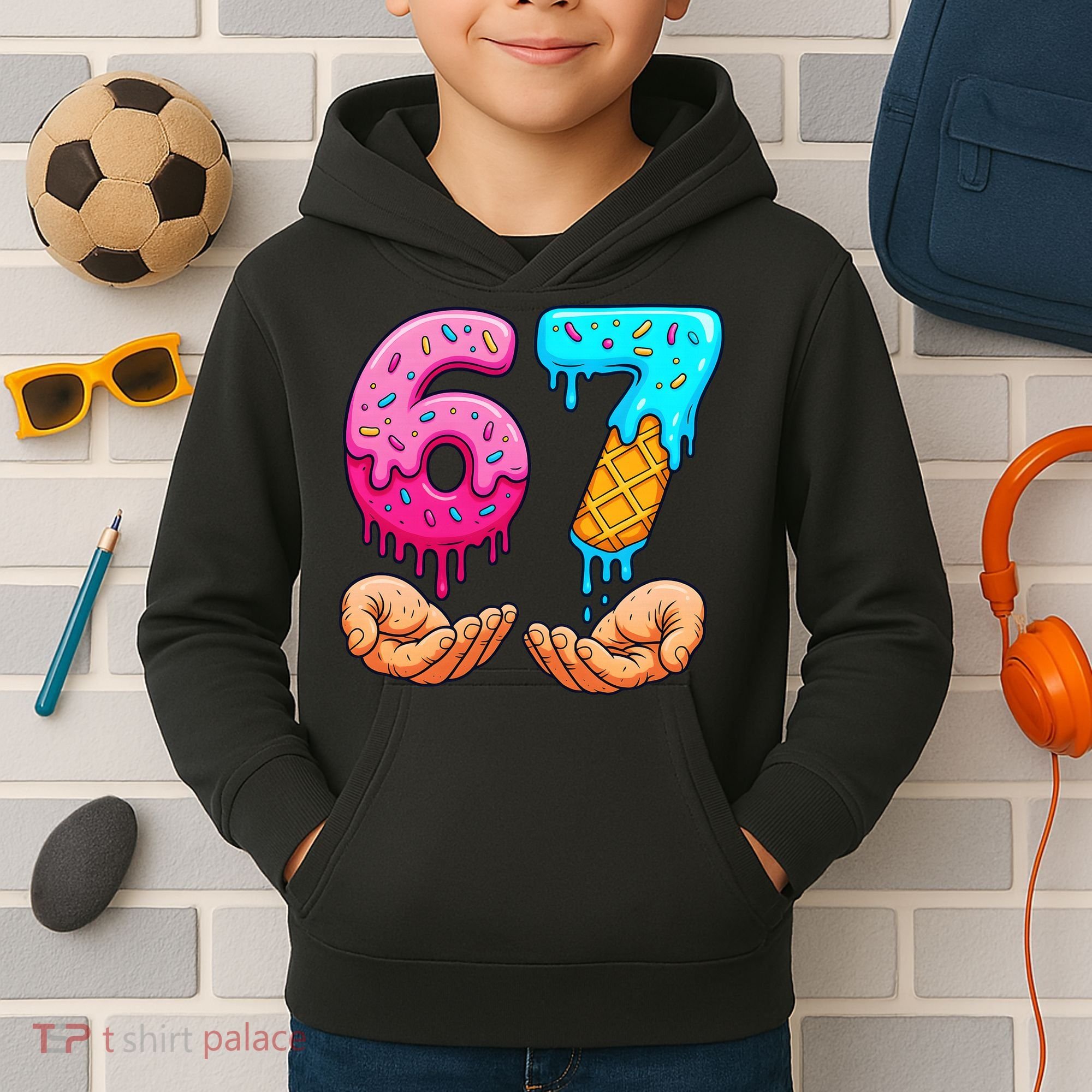 Six Seven Ice Cream Drip 67 Hands Meme 6-7 Kids Hoodie