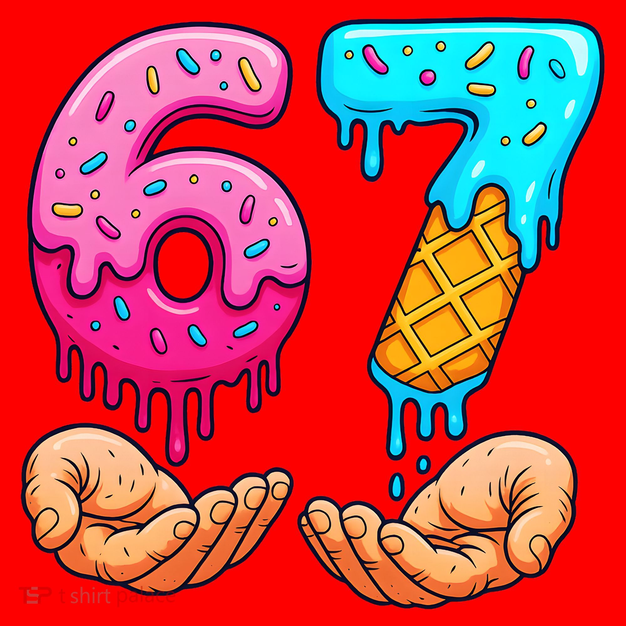 Six Seven Ice Cream Drip 67 Hands Meme 6-7 Santa Hat