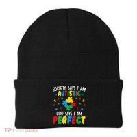 Society Says I Am Autistic God Says I Am Perfect Autism Beanie thumb 0