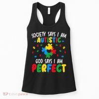 Society Says I Am Autistic God Says I Am Perfect Autism Women's Tank Top thumb 0