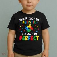 Society Says I Am Autistic God Says I Am Perfect Autism Toddler T-Shirt thumb 2