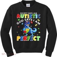 Society Says I'm Autistic God Says I'm Perfect Autism Funny Kids Sweatshirt thumb 0