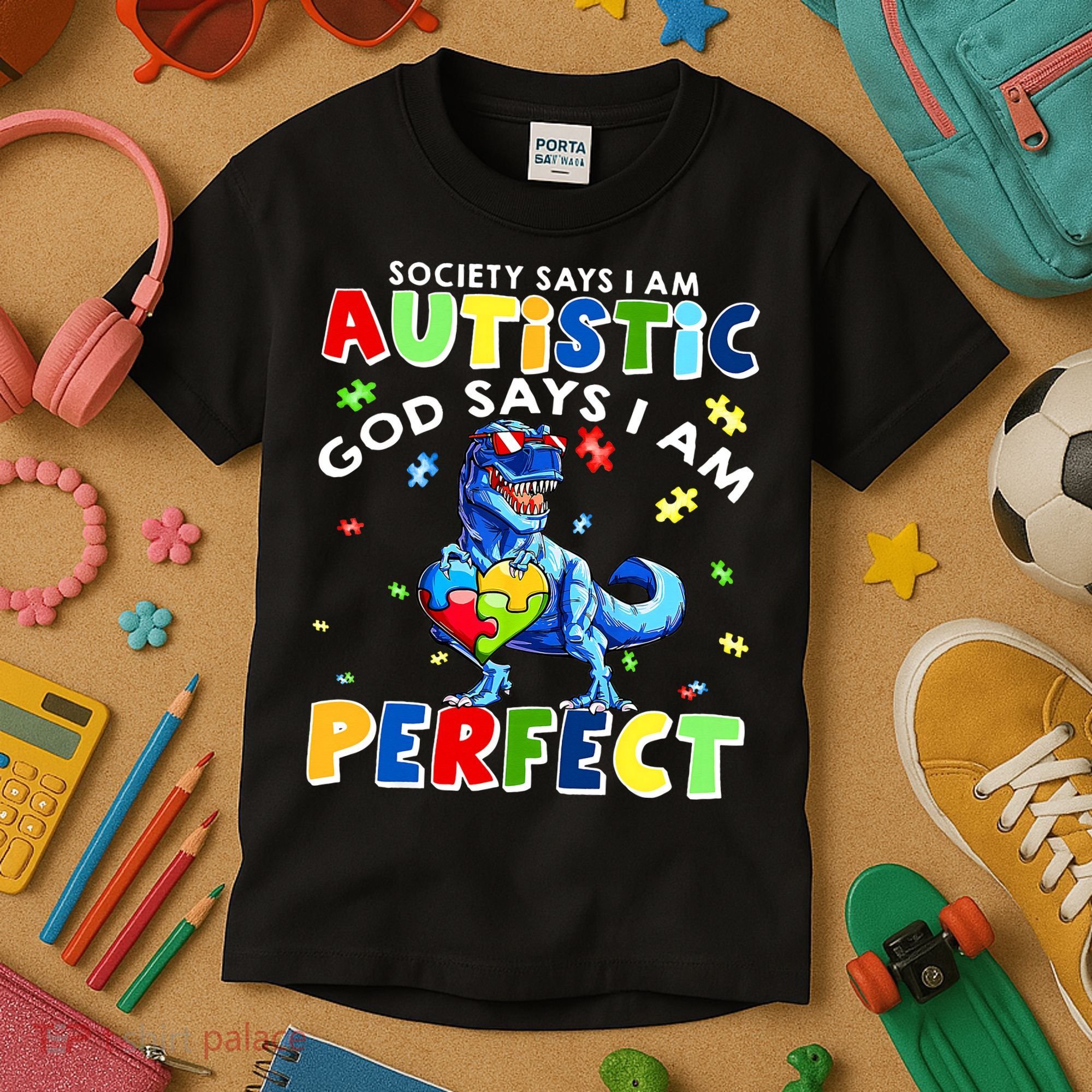 Society Says I'm Autistic God Says I'm Perfect Autism Funny Kids T-Shirt