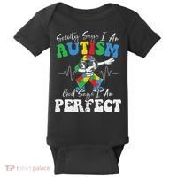 Society Says I Am Autistic God Says I Am Perfect Autism Baby Bodysuit thumb 0