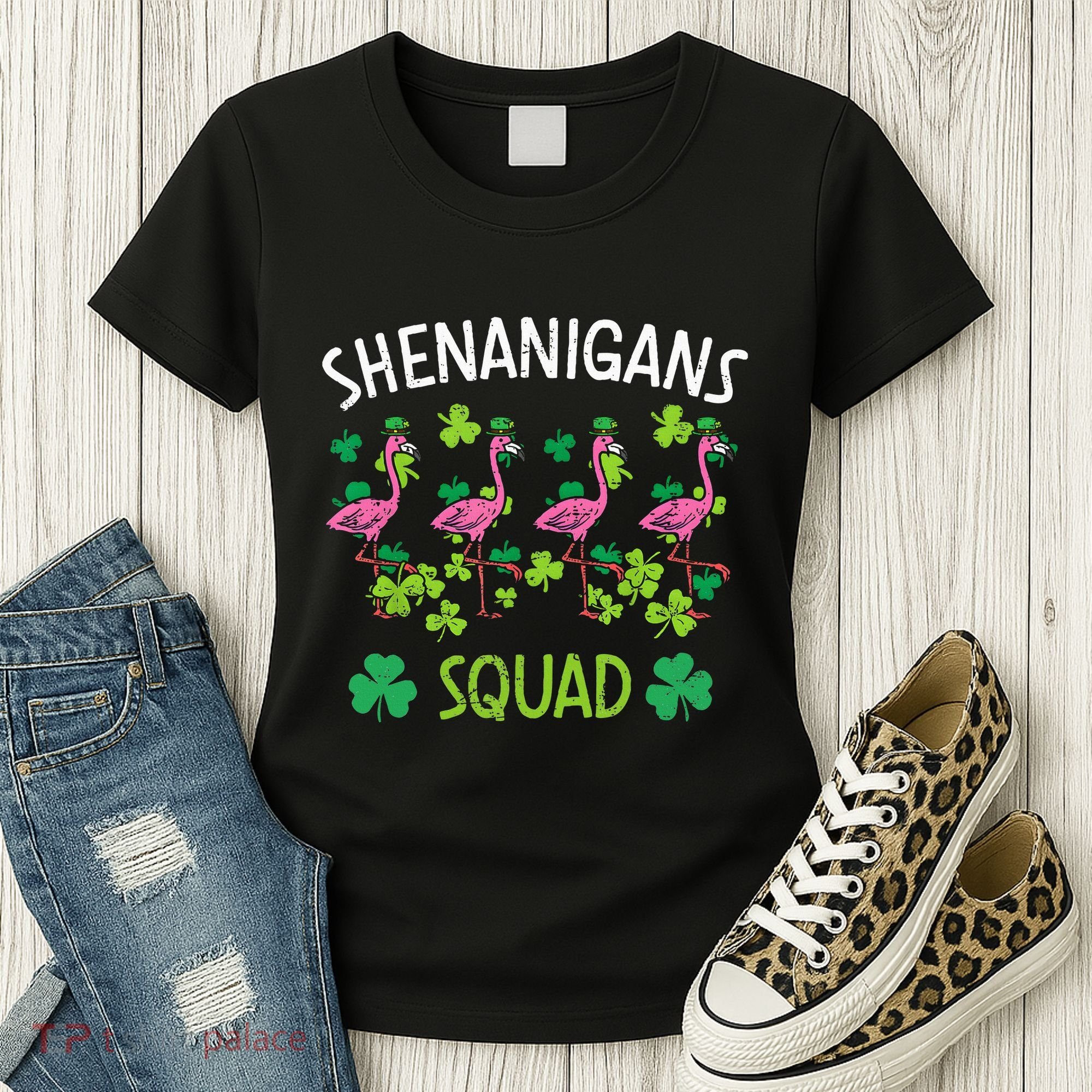 Shenanigans Squad Irish Flamingo St Patricks Day Bird Animal Women's T-Shirt