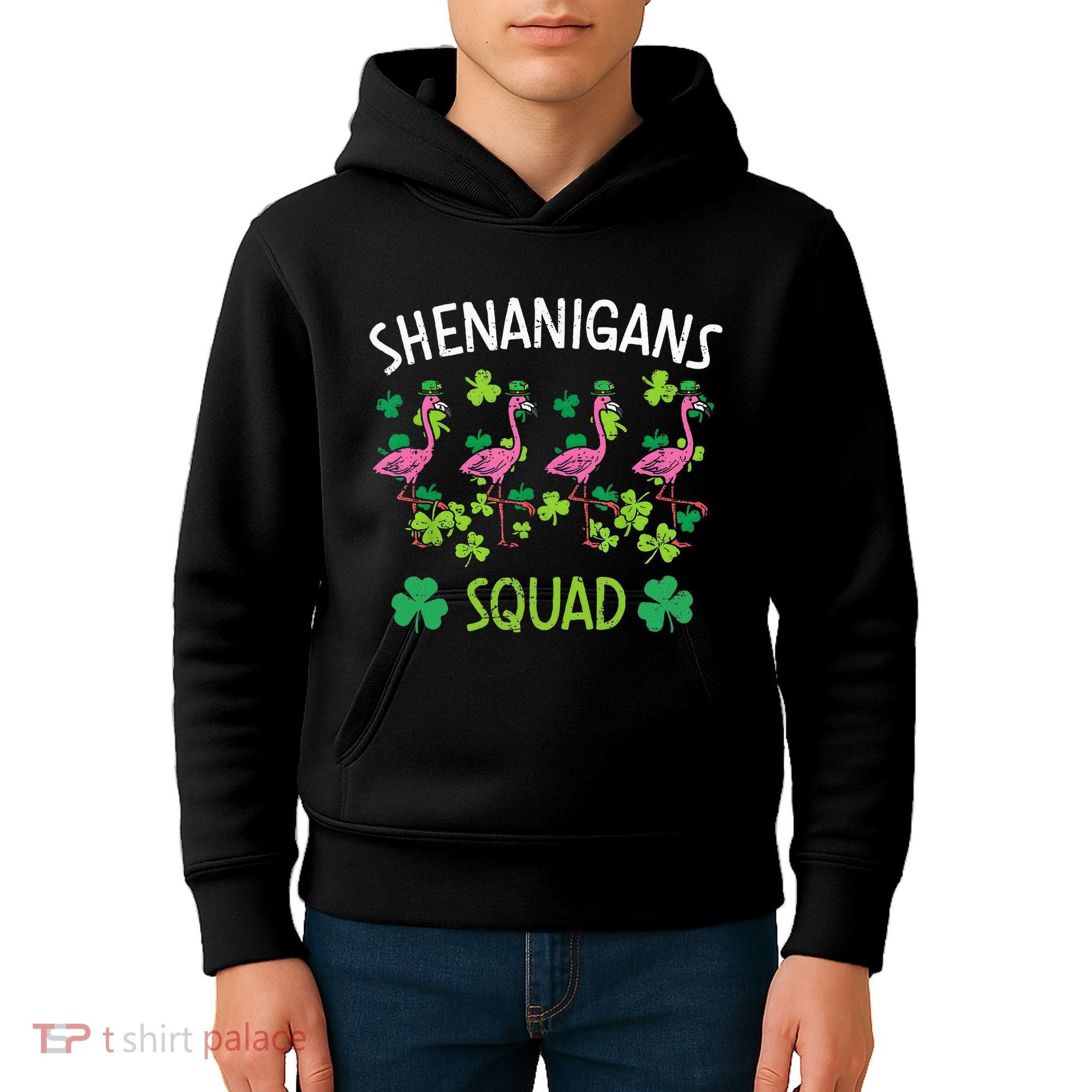 Shenanigans Squad Irish Flamingo St Patricks Day Bird Animal Kids Hoodie