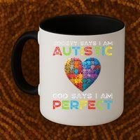 Society Says Im Autistic God Says Im Perfect Autism Coffee Mug thumb 2