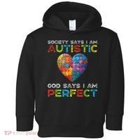 Society Says Im Autistic God Says Im Perfect Autism Toddler Hoodie thumb 0