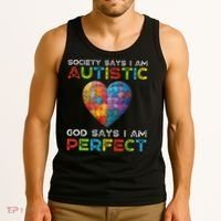 Society Says Im Autistic God Says Im Perfect Autism Tank Top thumb 3