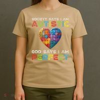 Society Says Im Autistic God Says Im Perfect Autism T-Shirt thumb 4