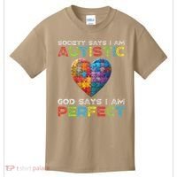 Society Says Im Autistic God Says Im Perfect Autism Kids T-Shirt thumb 0