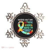 Society Say I Am Autistic God Says I'm Perfect Autism Awareness Ornament thumb 0