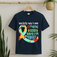 Society Say I Am Autistic God Says I'm Perfect Autism Awareness T-Shirt thumb 2