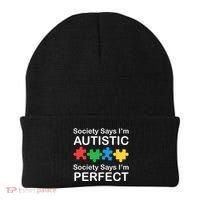 Society Says Im Autistic God Says Im Perfect Beanie thumb 0