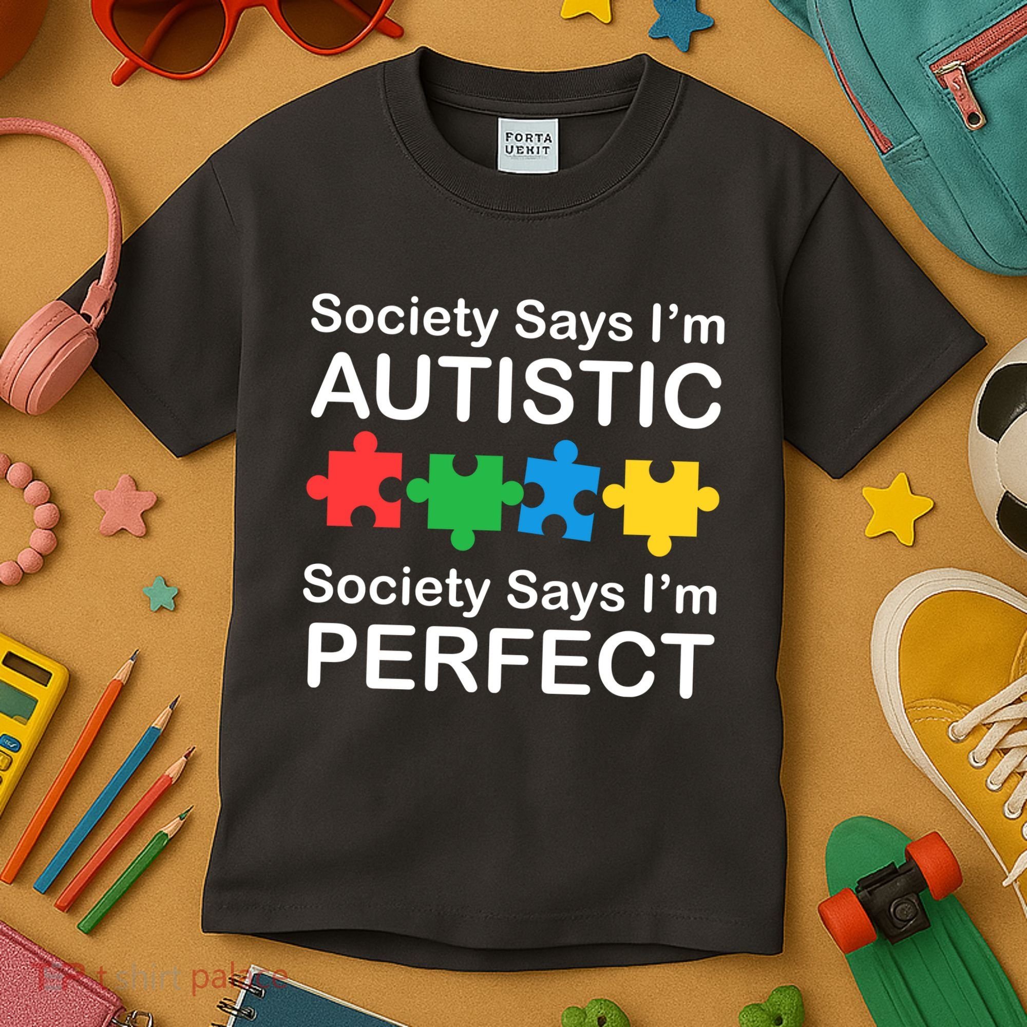 Society Says Im Autistic God Says Im Perfect Kids T-Shirt