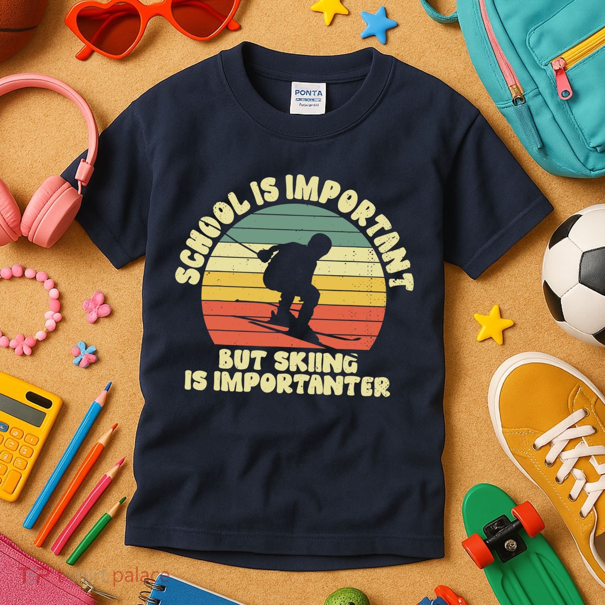 Ski School Is Important But Skiing Is Importanter Gift Kids T-Shirt