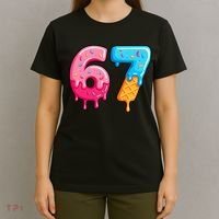 Six Seven Ice Cream Drip Cool Meme 67 Funny  T-Shirt thumb 4