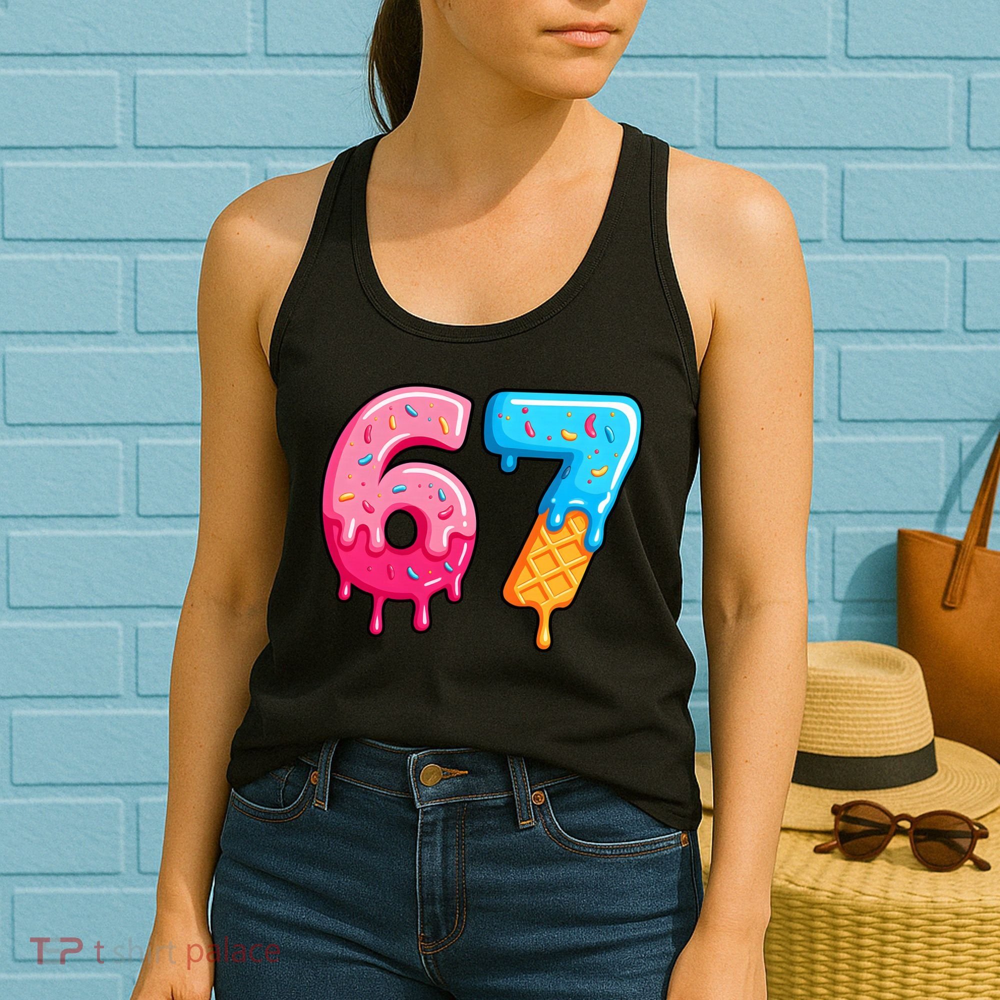 Six Seven Ice Cream Drip Cool Meme 67 Funny  Women's Tank Top