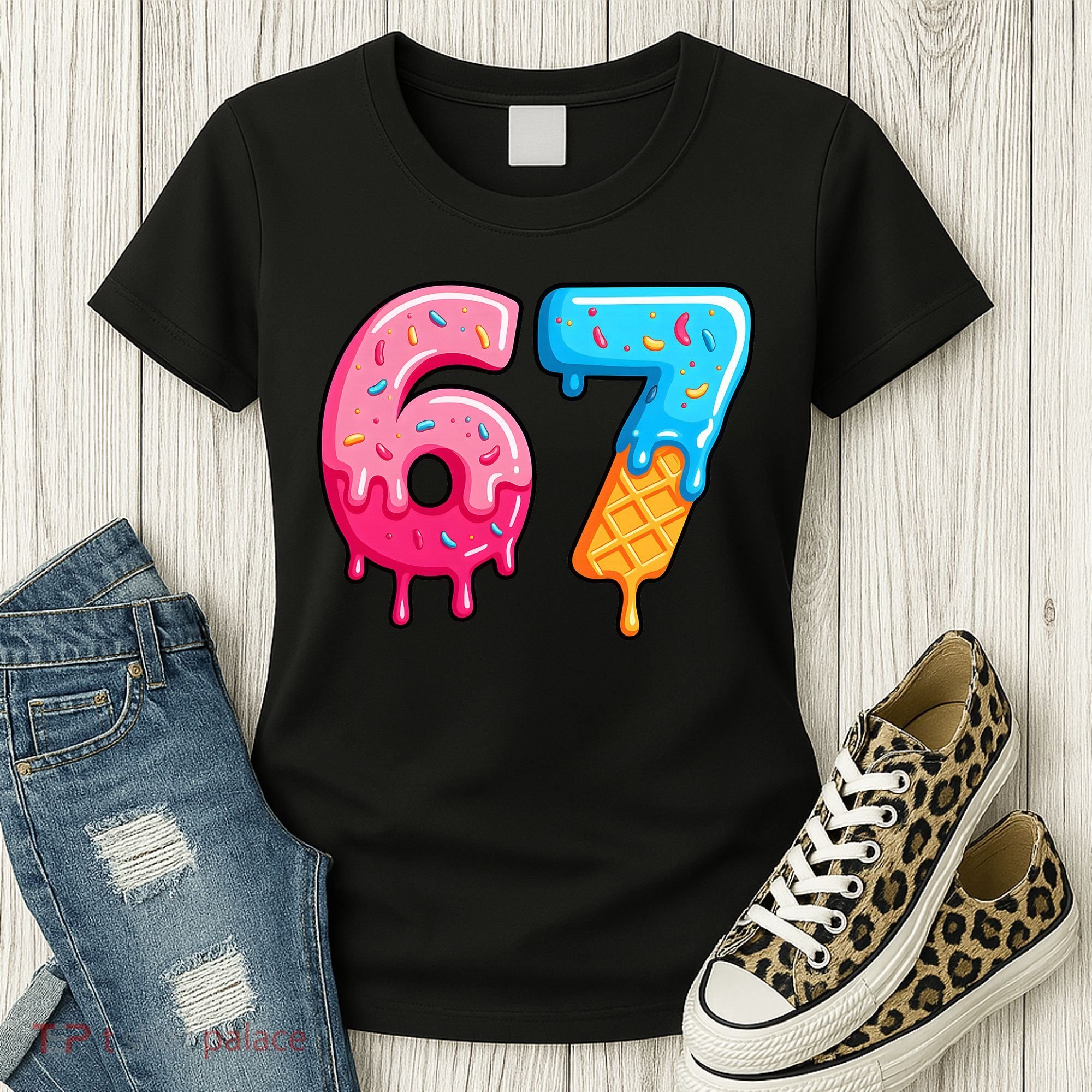 Six Seven Ice Cream Drip Cool Meme 67 Funny  Women's T-Shirt