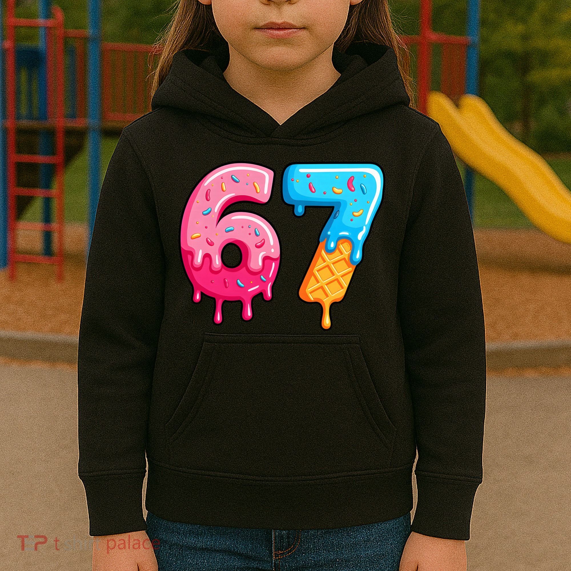 Six Seven Ice Cream Drip Cool Meme 67 Funny  Kids Hoodie