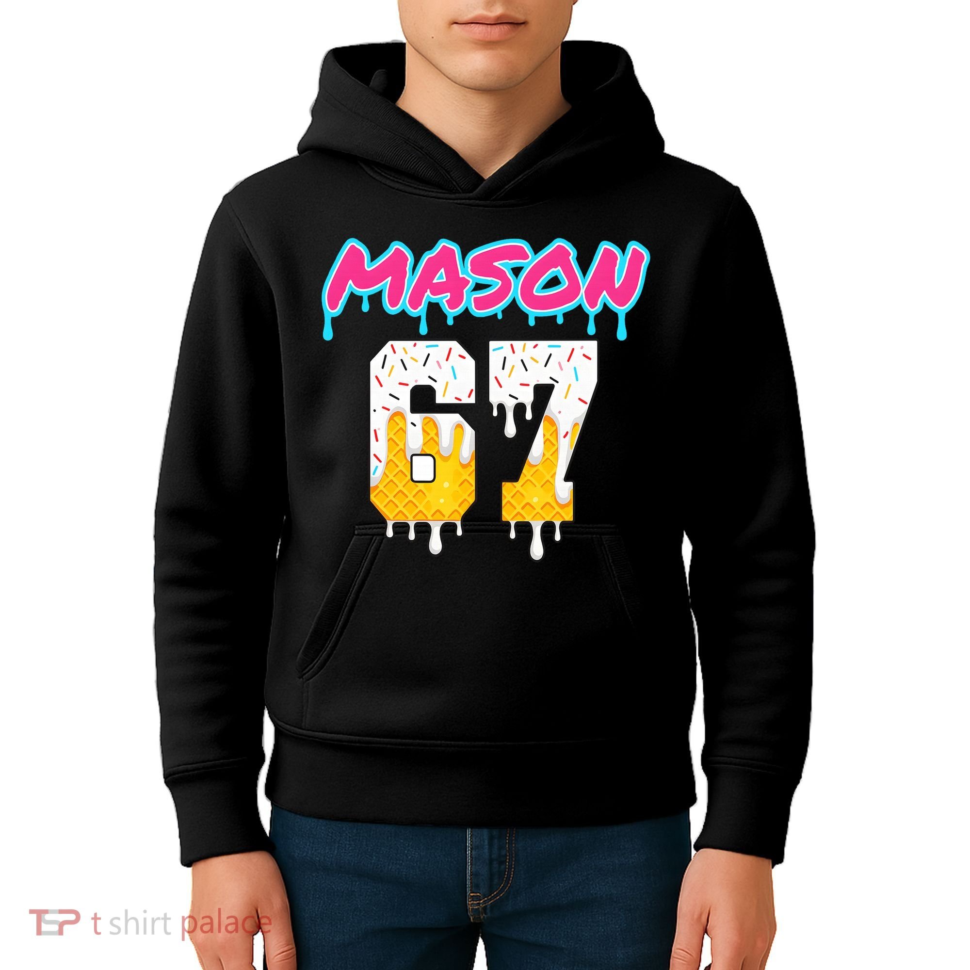 Six Seven Ice Cream Drip Sports 67 Fun Mason Meme Kids Hoodie