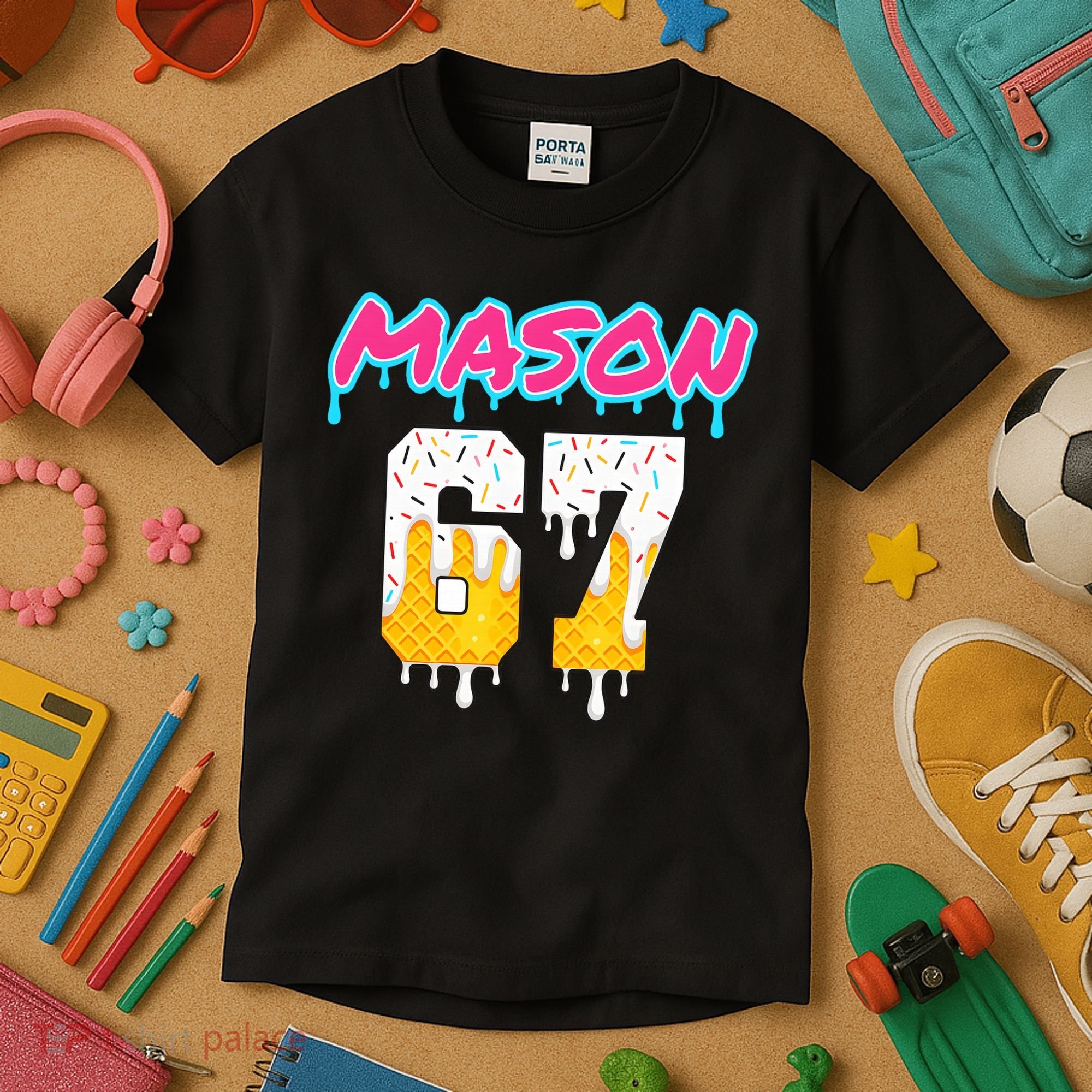 Six Seven Ice Cream Drip Sports 67 Fun Mason Meme Kids T-Shirt
