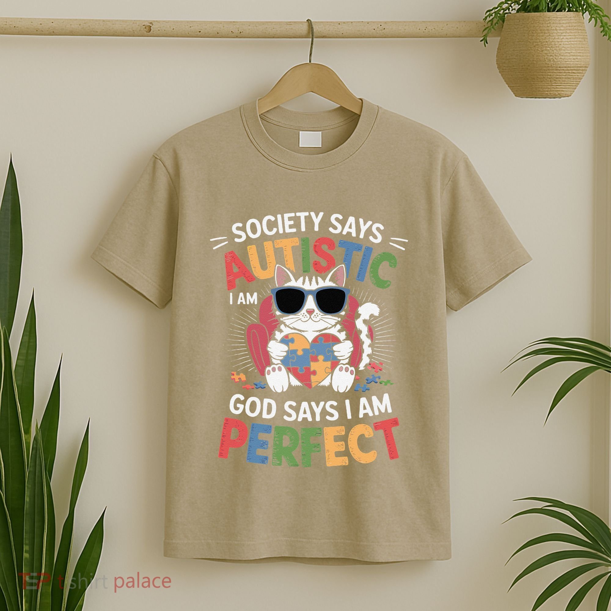 Society Says I Am Autistic God Says I Am Perfect Autism Cat T-Shirt