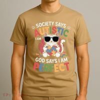 Society Says I Am Autistic God Says I Am Perfect Autism Cat T-Shirt thumb 3