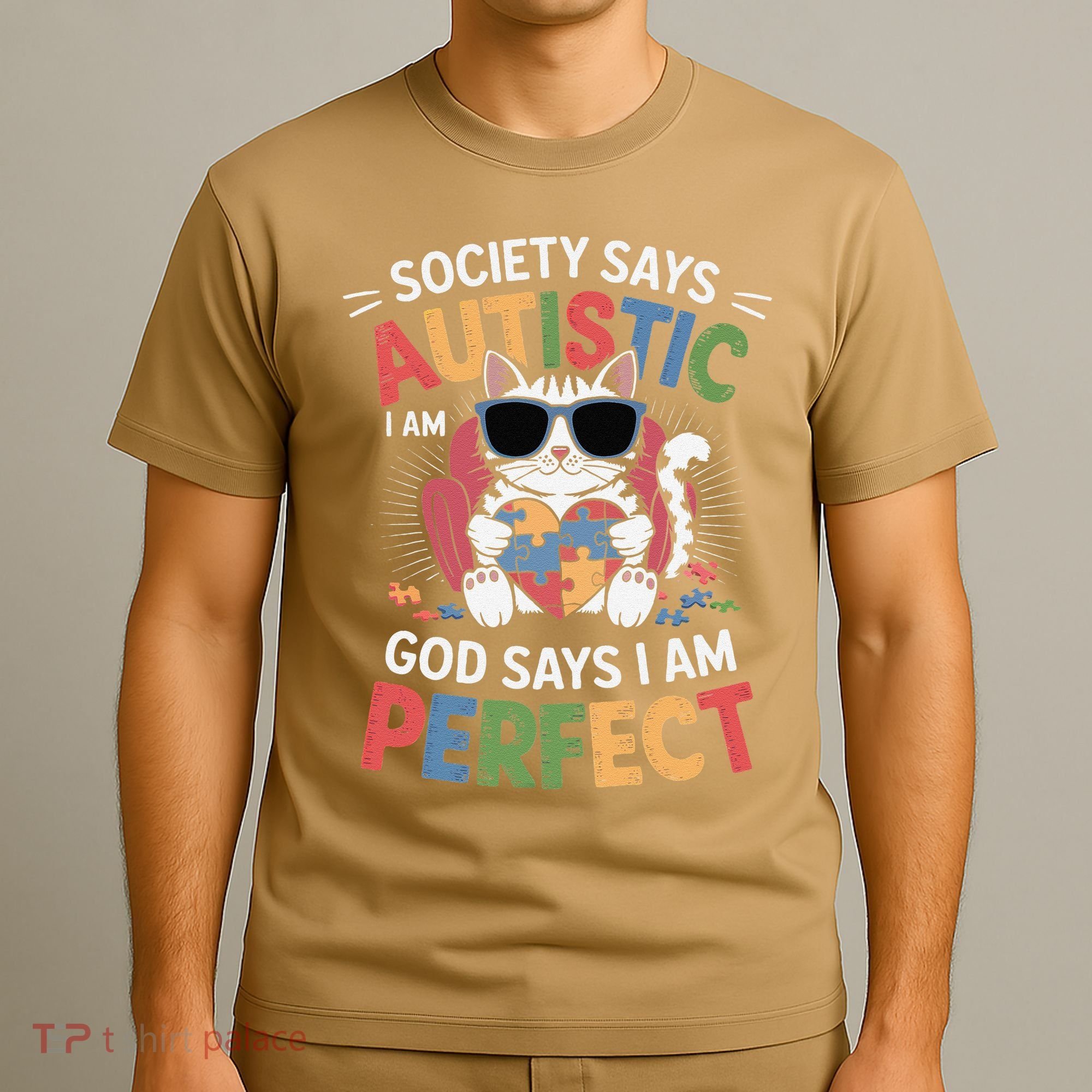 Society Says I Am Autistic God Says I Am Perfect Autism Cat T-Shirt