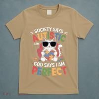 Society Says I Am Autistic God Says I Am Perfect Autism Cat T-Shirt thumb 5