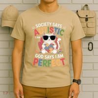 Society Says I Am Autistic God Says I Am Perfect Autism Cat T-Shirt thumb 6