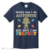 Society Says I am Autistic God Says I am Perfect Autism Kids T-Shirt thumb 0