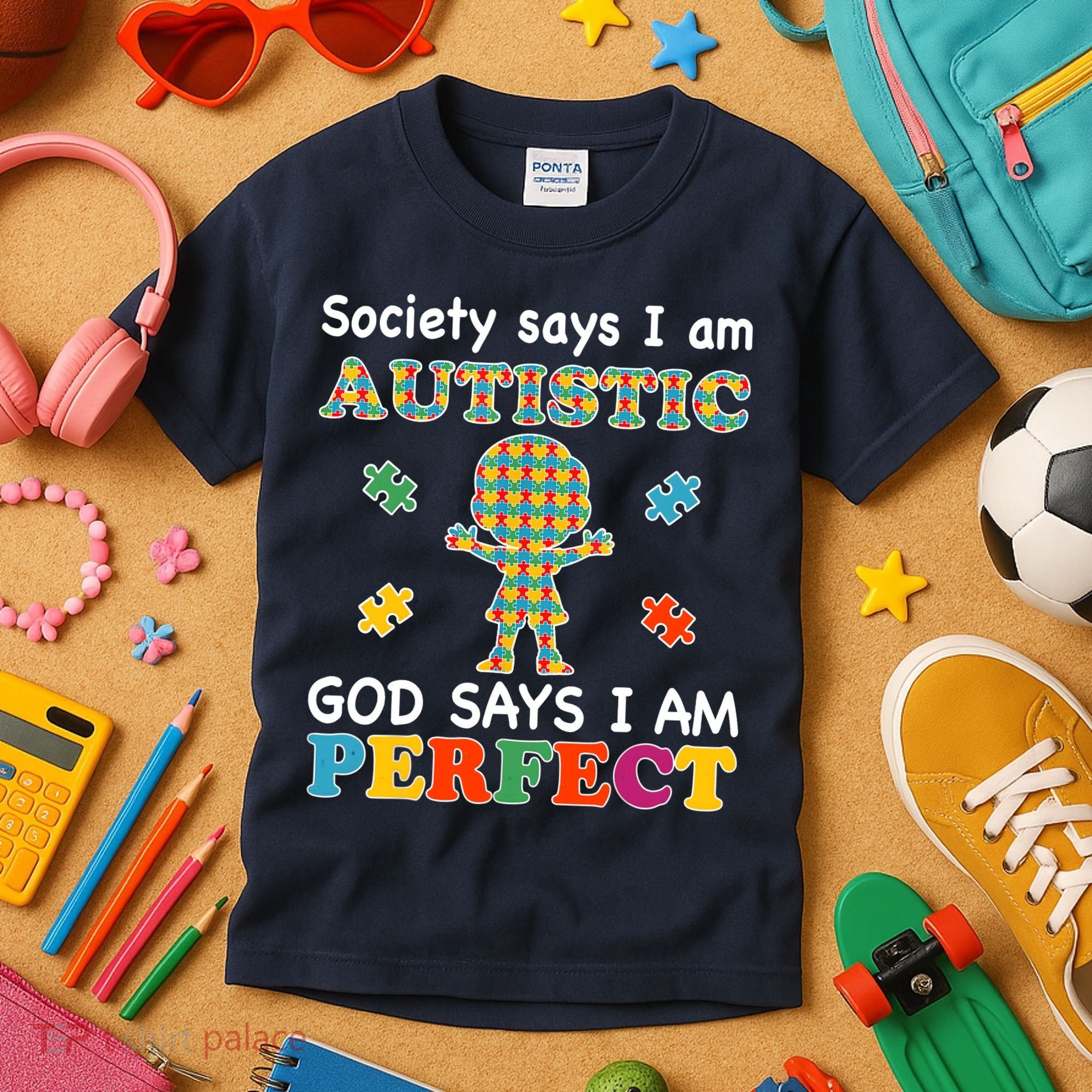 Society Says I am Autistic God Says I am Perfect Autism Kids T-Shirt