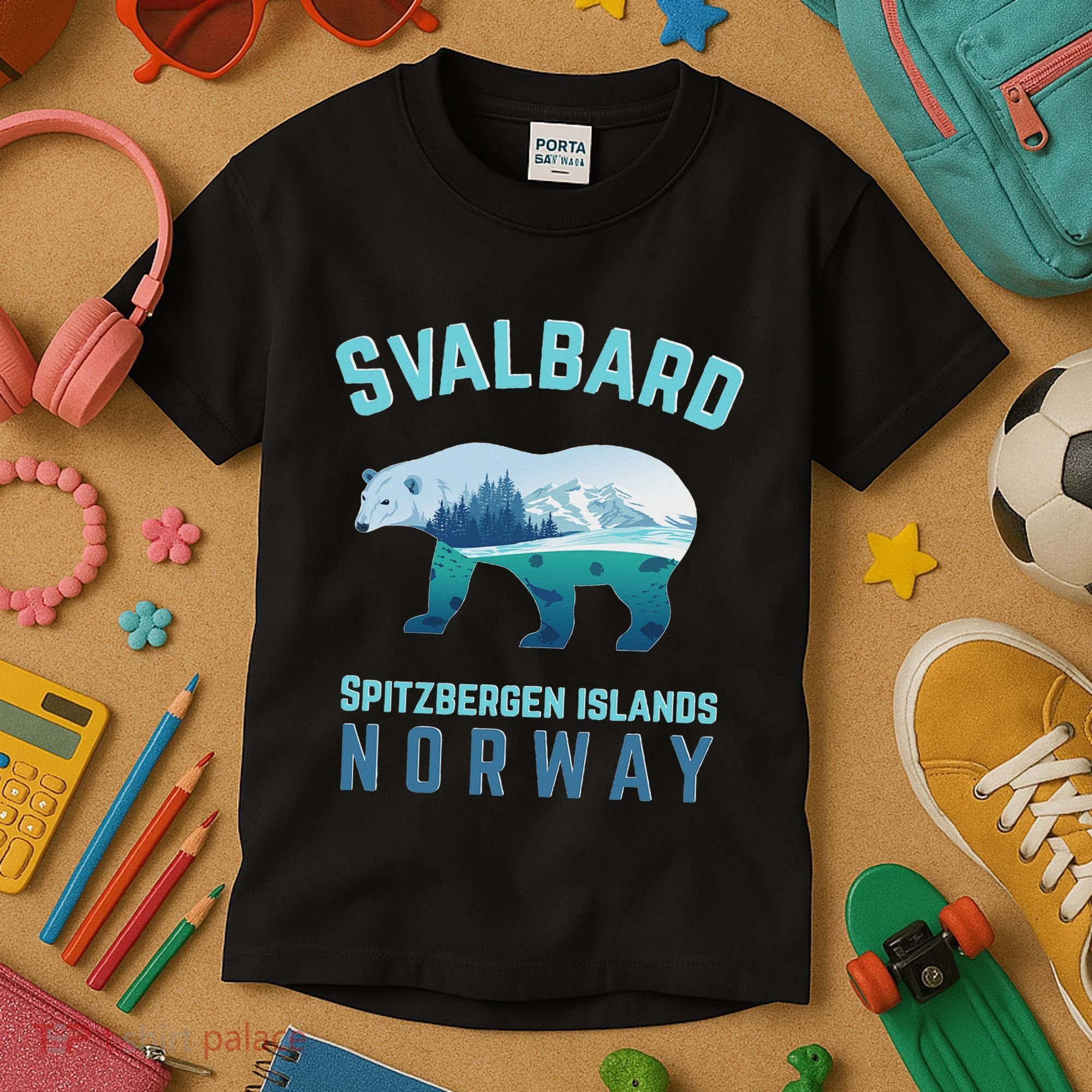 Svalbard Spitzbergen Islands Norway Fjords With Polar Bear Kids T-Shirt