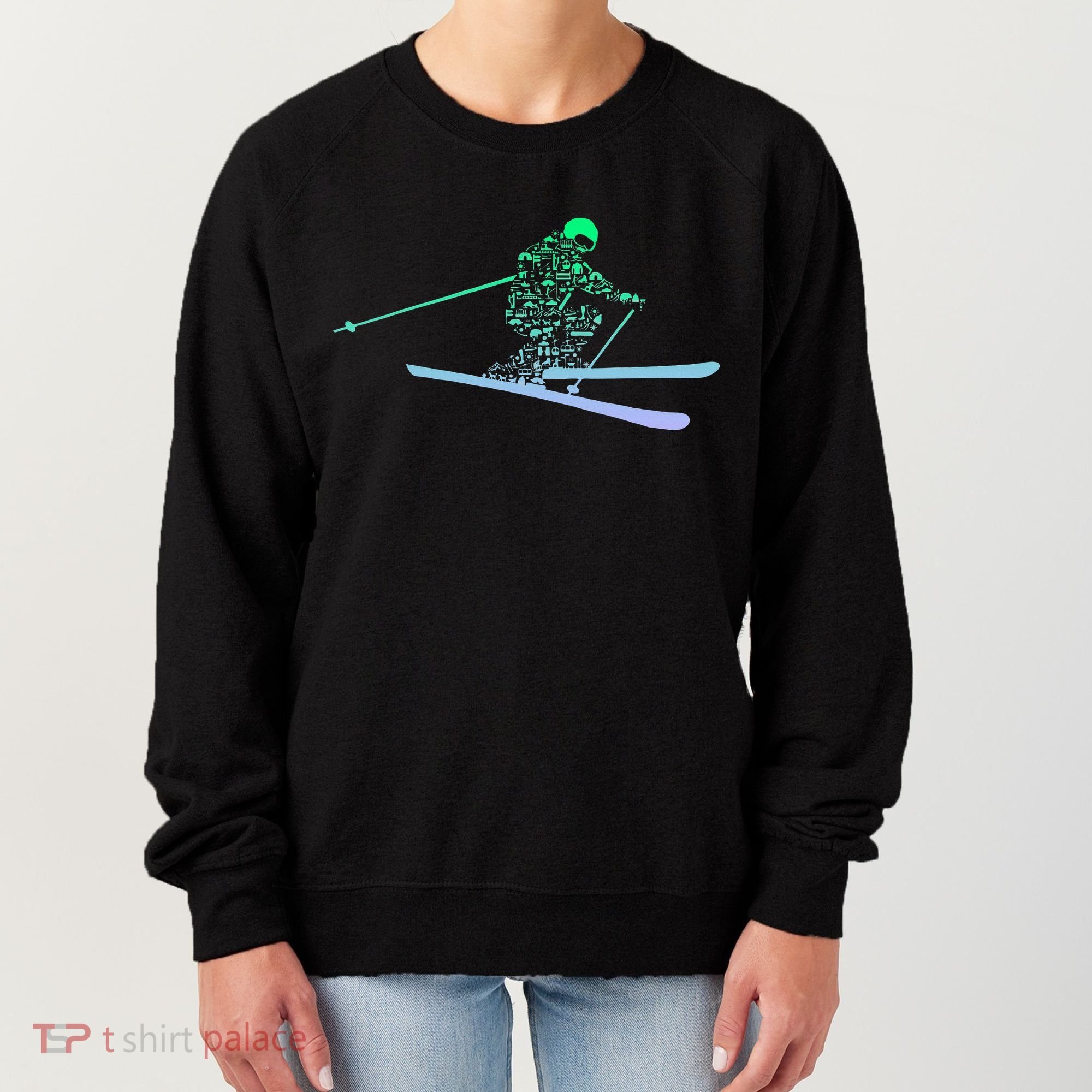 Silhouette Ski Icon For Skiier Ski Skiing Women's Sweatshirt