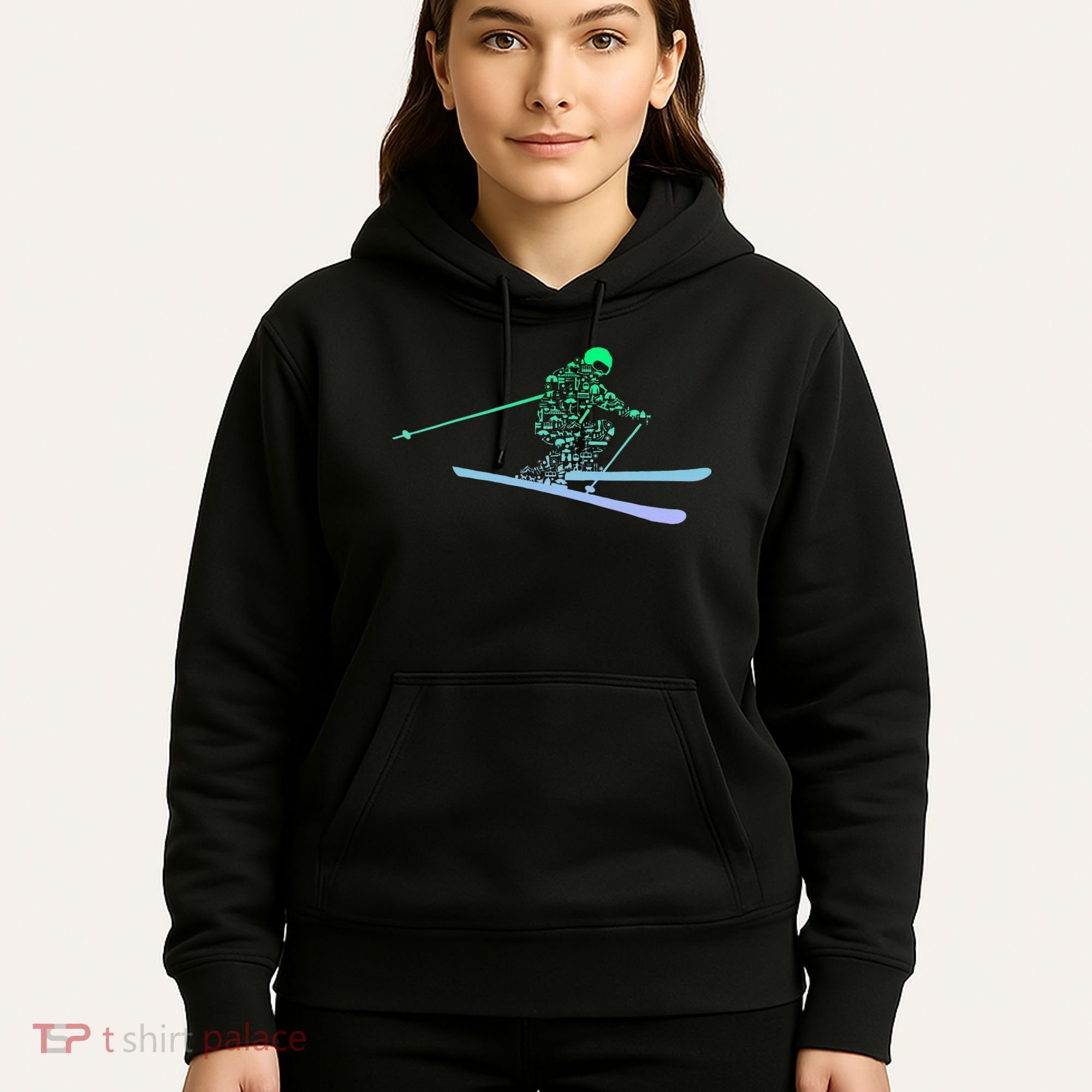 Silhouette Ski Icon For Skiier Ski Skiing Hoodie