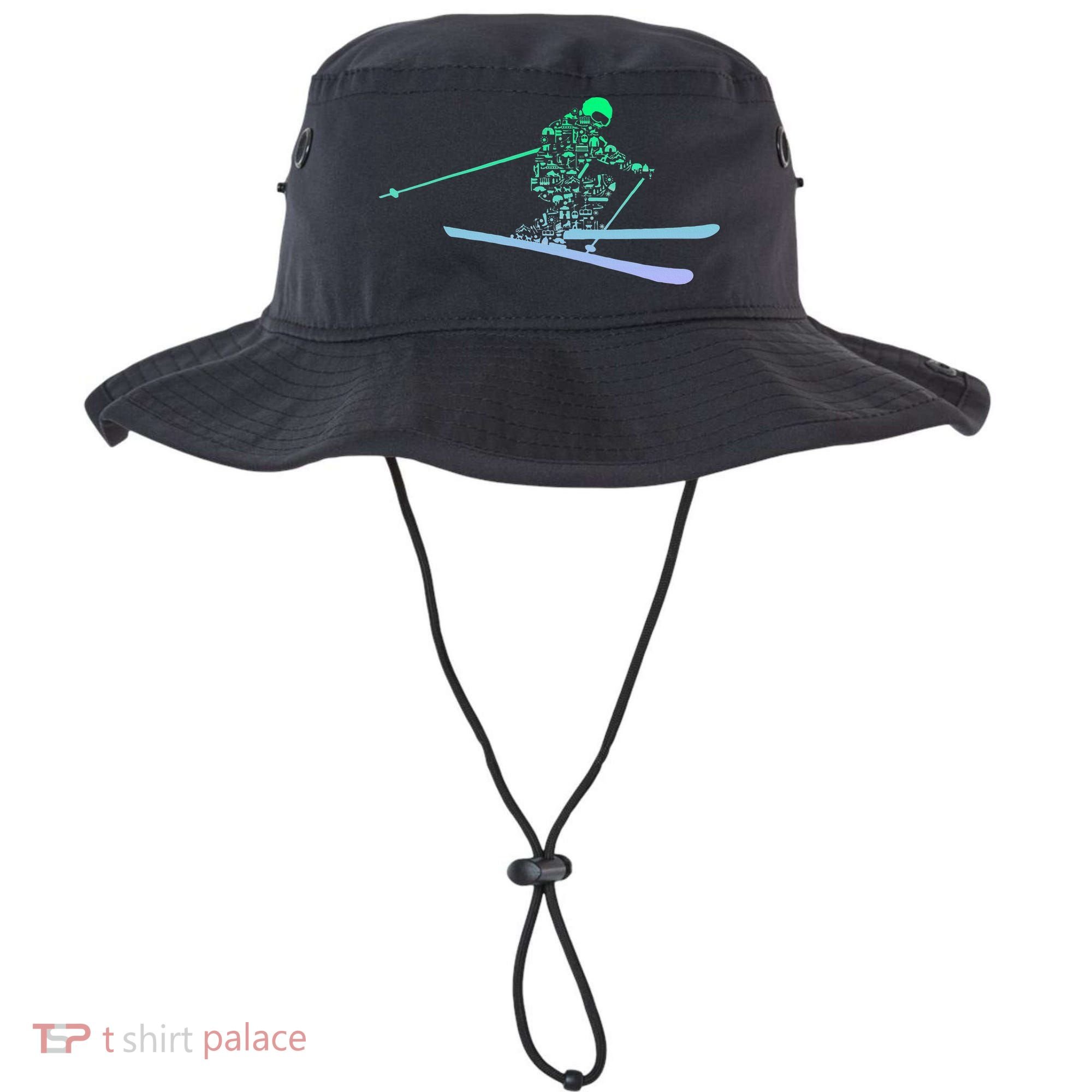 Silhouette Ski Icon For Skiier Ski Skiing Bucket Hat