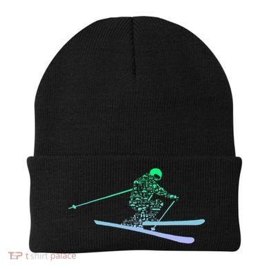 Silhouette Ski Icon For Skiier Ski Skiing Beanie
