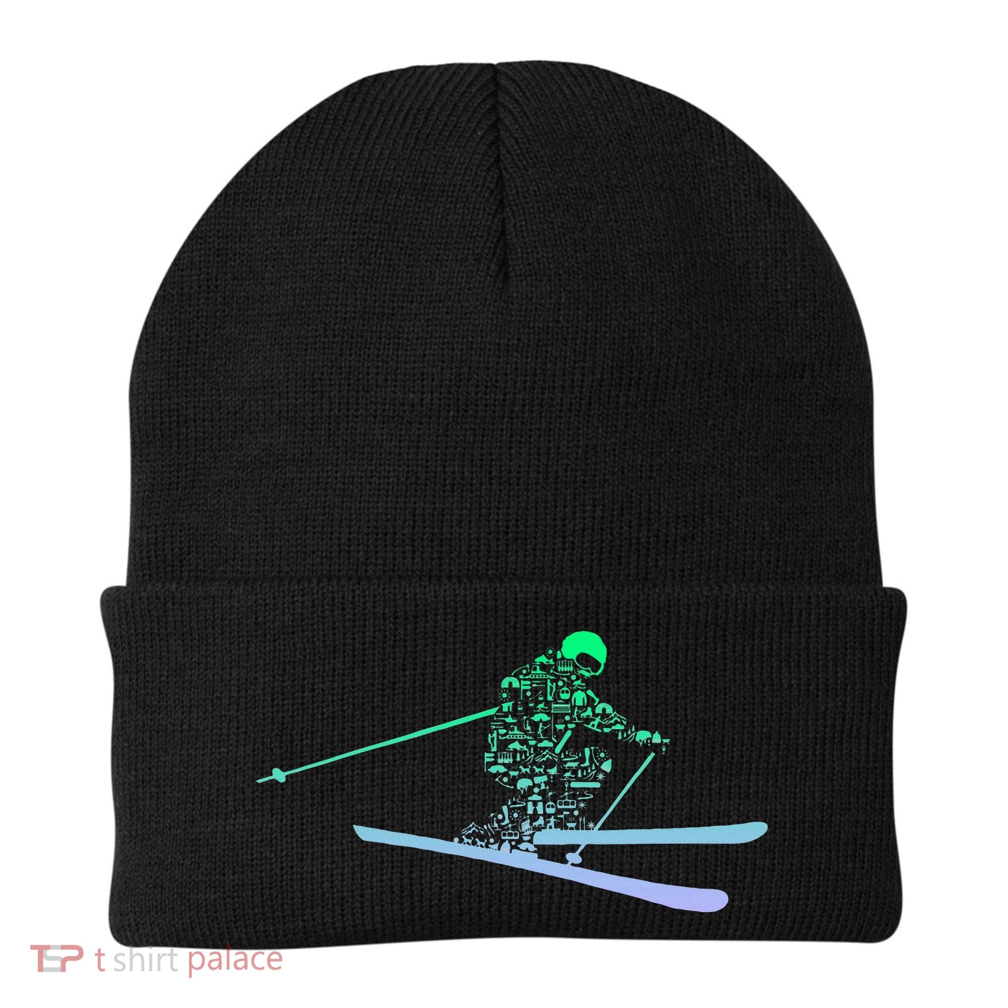 Silhouette Ski Icon For Skiier Ski Skiing Beanie