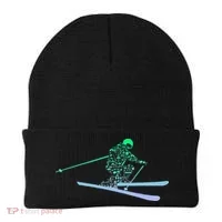 Silhouette Ski Icon For Skiier Ski Skiing Beanie thumb 0
