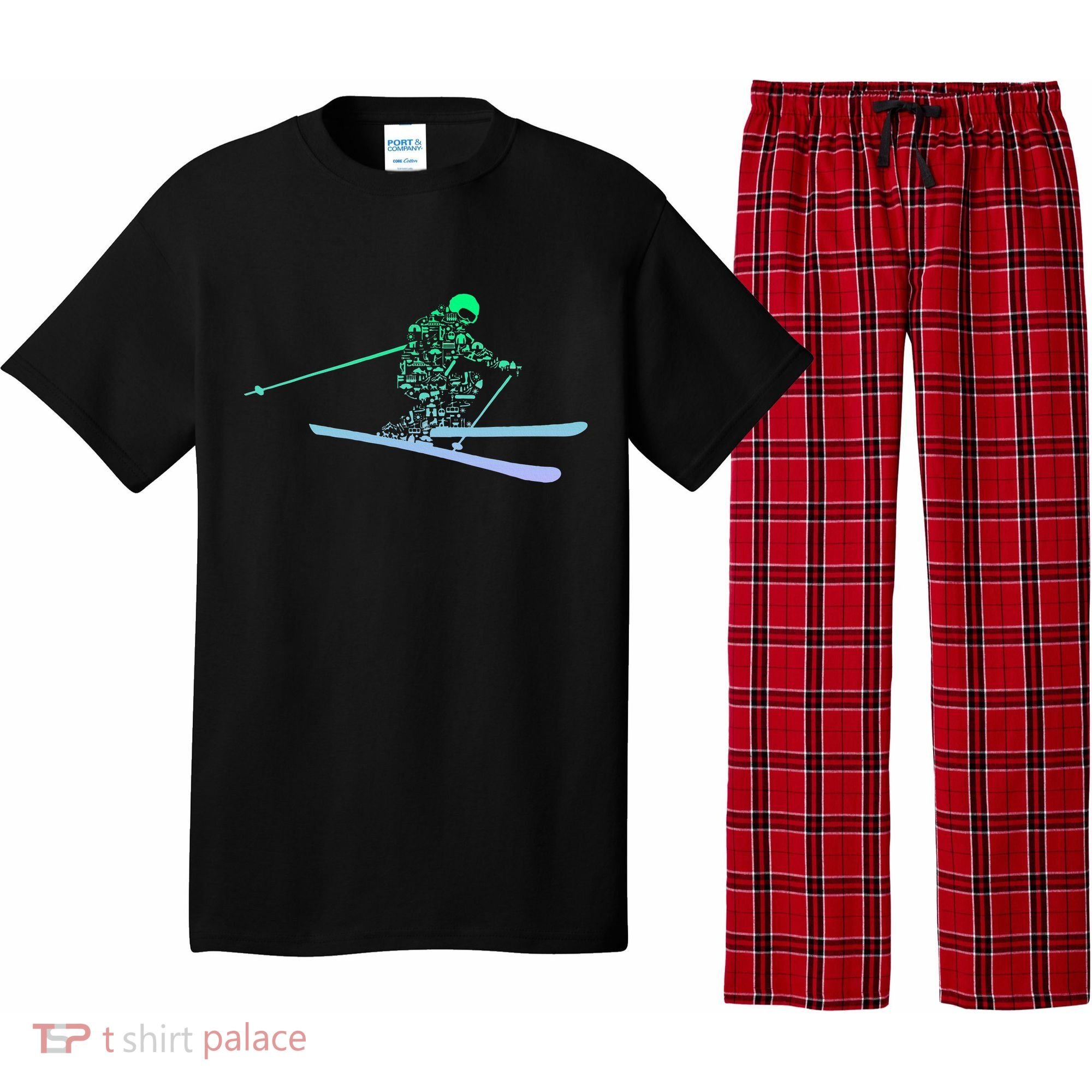 Silhouette Ski Icon For Skiier Ski Skiing Pajama Set
