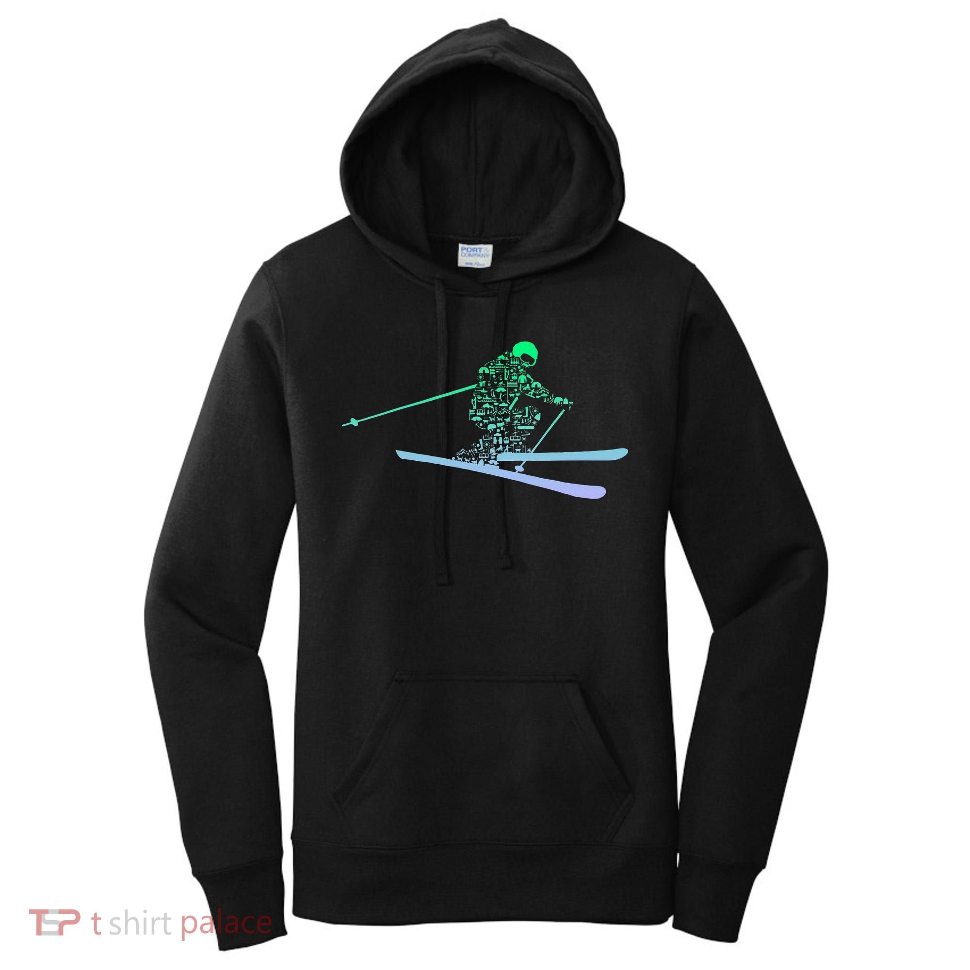 Silhouette Ski Icon For Skiier Ski Skiing Women's Hoodie