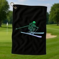 Silhouette Ski Icon For Skiier Ski Skiing Golf Towel thumb 1