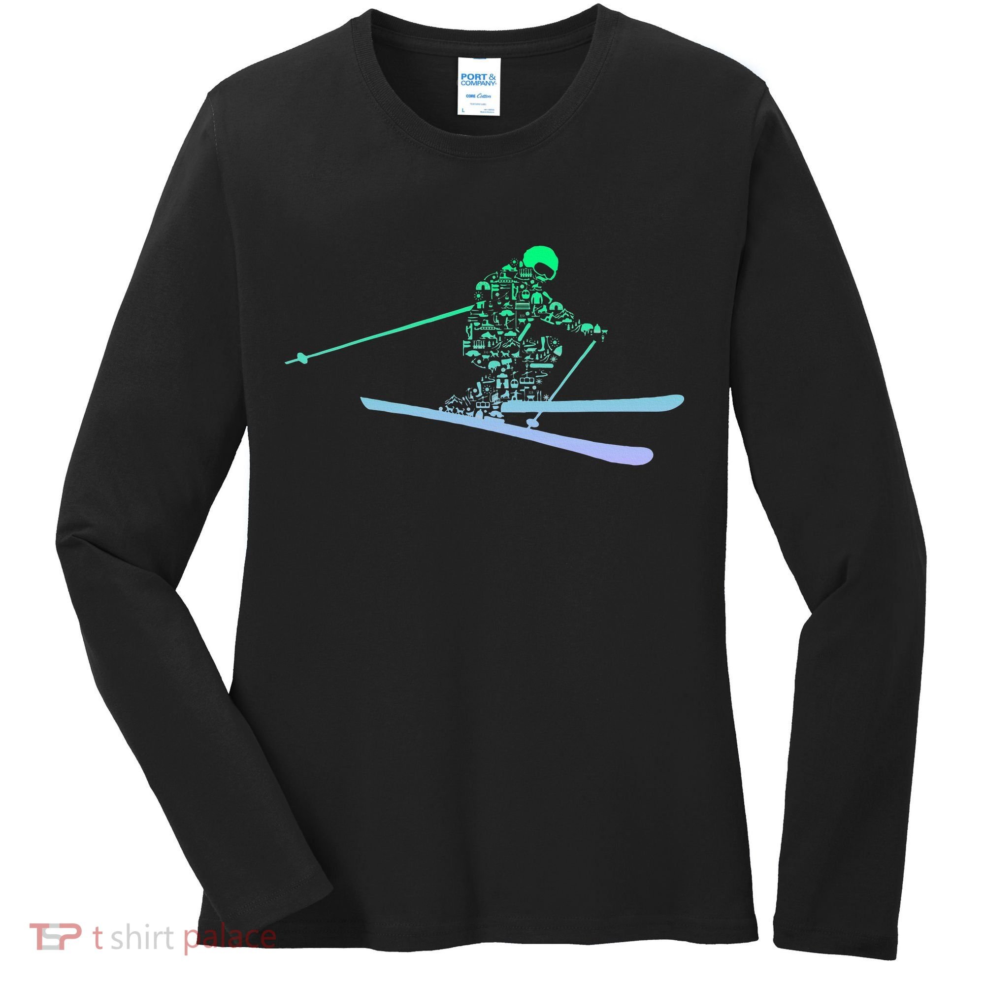 Silhouette Ski Icon For Skiier Ski Skiing Women's Long Sleeve Shirt
