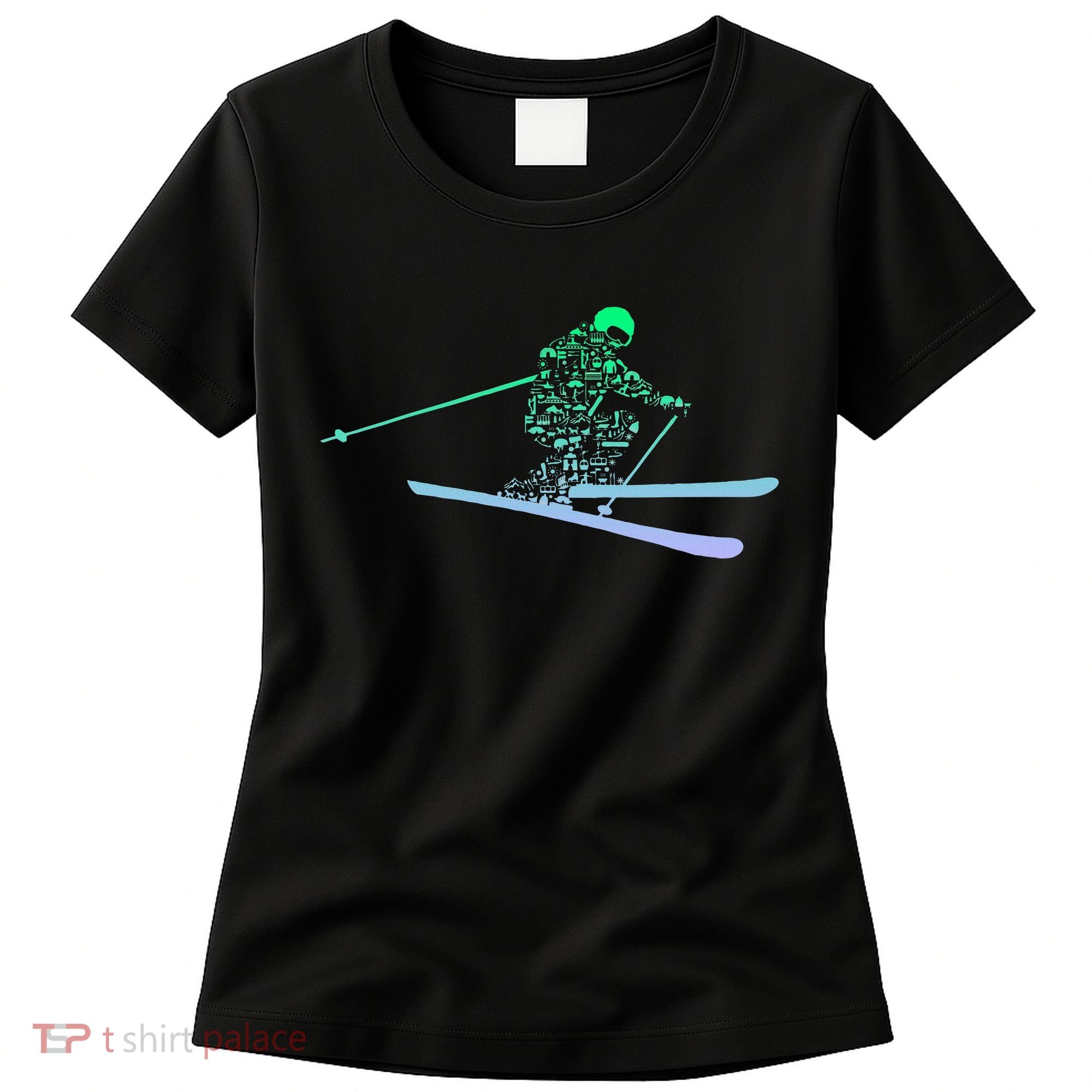 Silhouette Ski Icon For Skiier Ski Skiing Women's T-Shirt